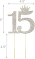 Number 15 Quinceanera Rhinestone Princess Crown Monogram Cake Topper, Sweet 15th Birthday Party (Gold)
