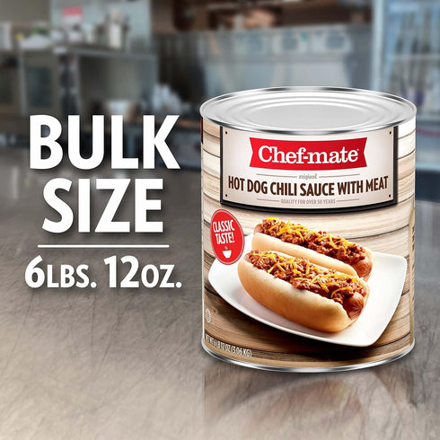6 lb 12 oz (#10 (Pack 2) Chef-mate Hot Dog Canned Chili Sauce with Meat, Ready to Eat, Can Bulk)