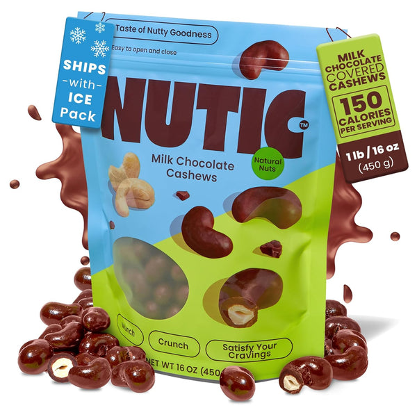 Nutic Milk Chocolate Covered Cashews - 1LB, Creamy Delights for Snacking &