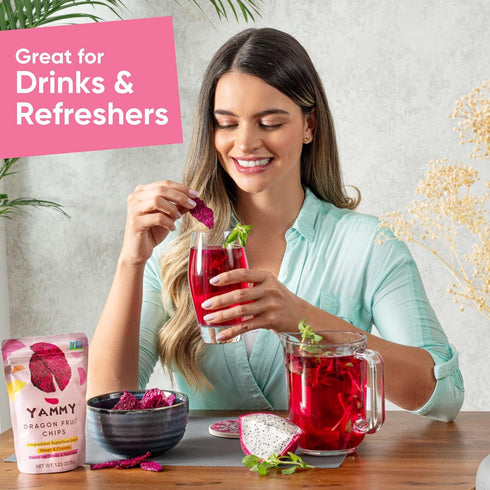 Yammy 1 2g 4g 5.6oz Dried Dragon Fruit Chips for Drinks Refreshers - Like Freeze Dry Dragonfruit Pieces - Ingredient