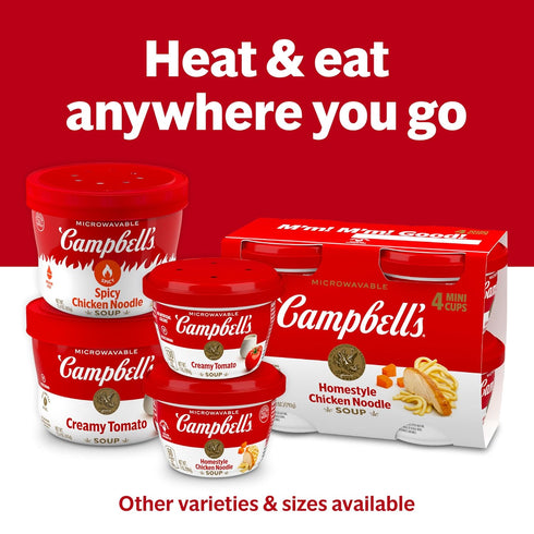 15.4 oz (8 Pack) Campbells Spicy Tomato Soup, Microwavable Bowl