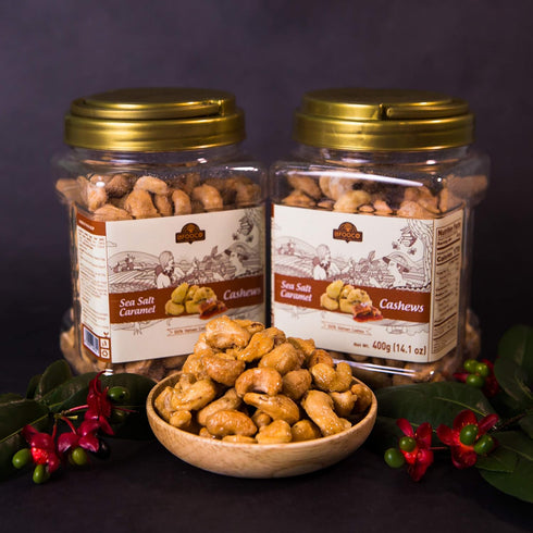 (14.1 oz) LAFOOCO Sea Salt Caramel Cashews, Vietnam Cashews, Lightly Salted, Sweet Tasty Snack, Rich in Nutrients
