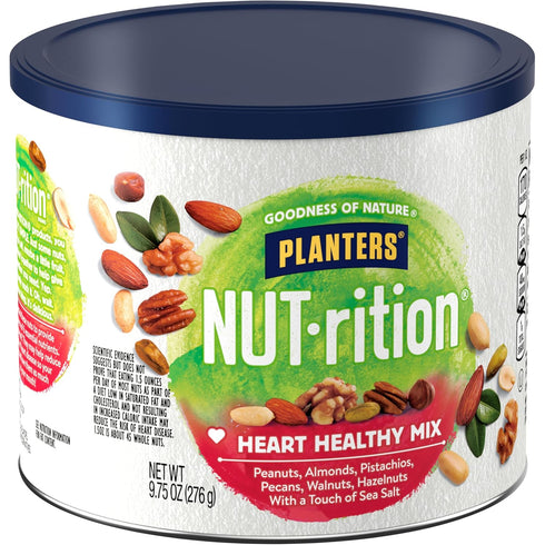 9.75 oz PLANTERS NUT-rition Heart Healthy Snack Nuts Mix, Canister - On-the-Go Snack, Work Snack, School Snack