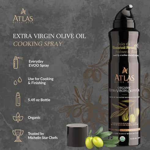 5.4 oz, 2 Pack, Olive Oil Spray by Atlas, Dual Function Olive Oil Cooking Spray and Stream, fl Extra Virgin, Non Stick