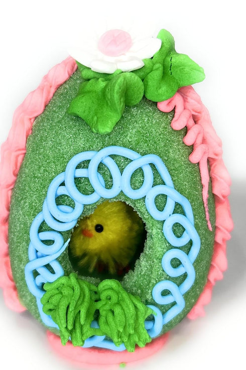 Generic Easter Panoramic Sugar Egg Decoration with Chenille Chick Inside, Edible Flower, Holiday Gift for All Ages