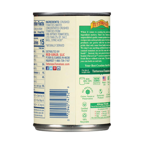 15 6-Pack Tuttorosso Crushed Tomatoes with Basil, Gluten Free and Vegetarian Recipe, Ounce Cans