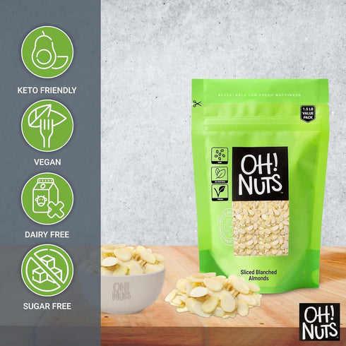 Oh Nuts Raw Almonds Bulk Pack - Almond Nuts for Snacking & Baking, High-Protein Sliced Almonds