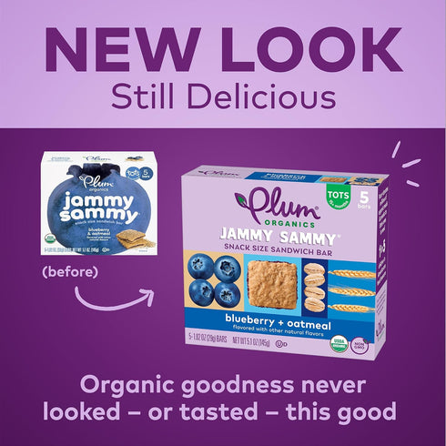 Plum Organics Jammy Sammy Snack Bars, Blueberry and Oatmeal, 1.02 oz Bars (Pack of 30)