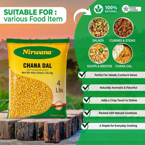 4lb Split Chickpeas (Chana Dal) Premium Quality for Cooking, Soups, Stews & Salads Pantry Staple for Meals Ready to Eat