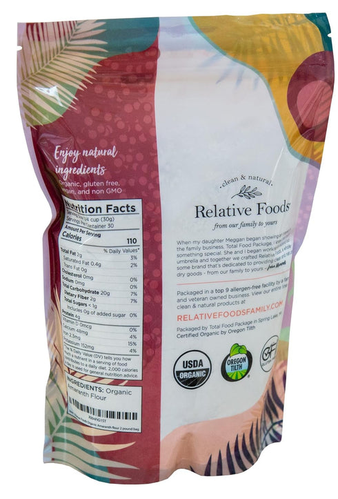2lb Relative Foods Organic Amaranth Flour Gluten-Free, High Protein Organic Millet Flour Amaranth Powder Ideal