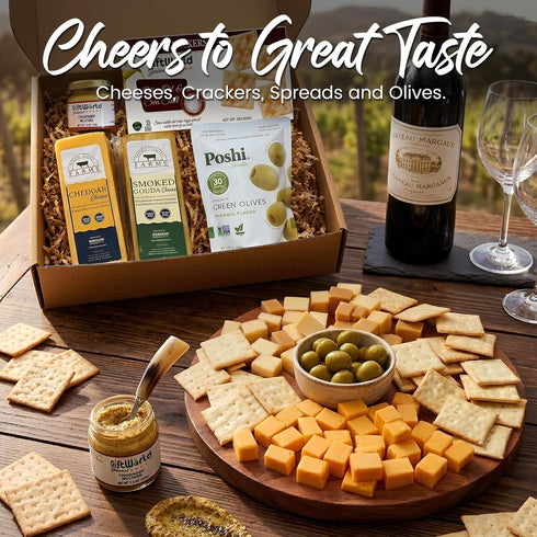 5 Cheese Gift Baskets Assortment Bundle with items - Gourmet Food Gifts for Men and Women, Food for Charcuterie Board