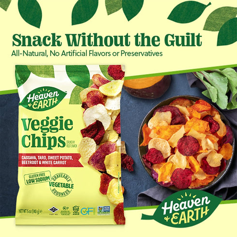 5oz (2 Pack) Heaven & Earth Veggie Chips, Vegetable Medley chips, Gluten Free | Non GMO | Low Sodium | Thin & Crisp