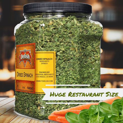 8 Oz Backpacking Gourmet Chopped Dried Spinach Flakes by Its Delish, Jumbo Reusable Container | Premium Natural