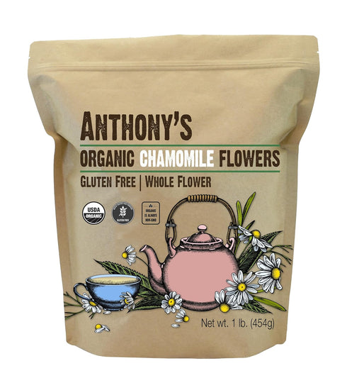 Anthony's Organic Chamomile Flowers, 1 lb, Whole, Loose Leaf, Gluten Free, Non