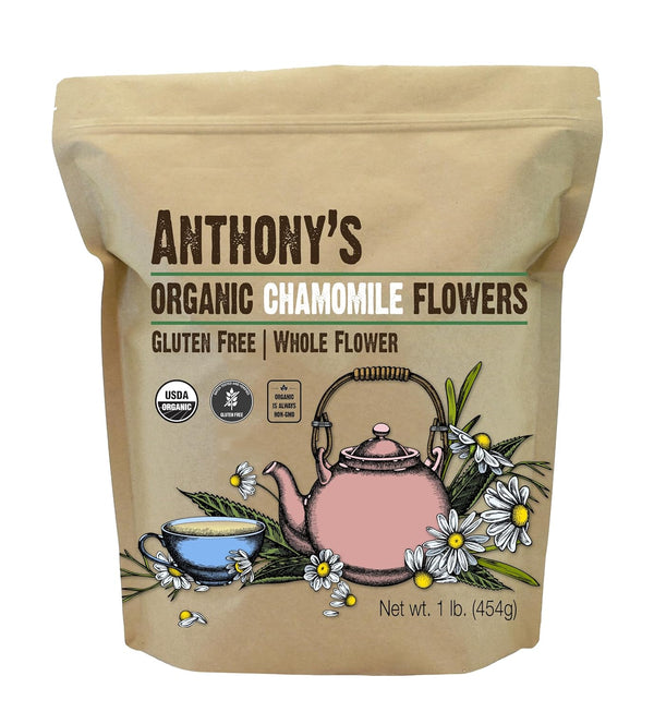 Anthony's Organic Chamomile Flowers, 1 lb, Whole, Loose Leaf, Gluten Free, Non