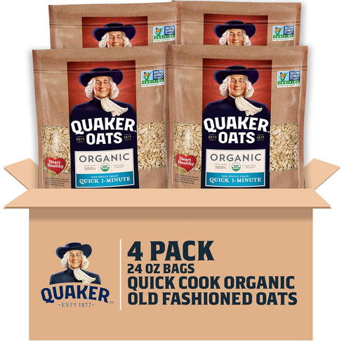 Quaker Organic Quick Cook Oatmeal, Breakfast Cereal, Non-GMO Project Verified, 24 Oz(Pack