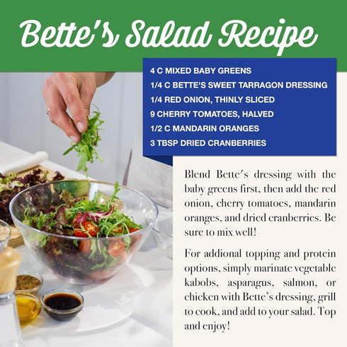 12 oz. Bettes Gourmet Sweet Tarragon Salad Dressing Gluten-Free, Light Oil & Vinegar Dressing with Robust Tarragon