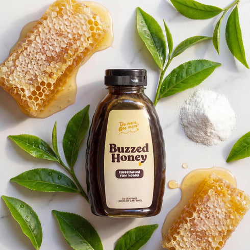 4 Ingredients,16 oz (32 Buzzed Honey - Raw Unfiltered Honey with Natural Green Tea Caffeine, Caffeinated Honey