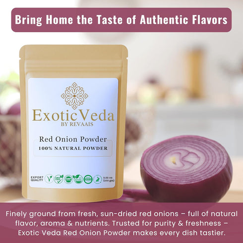 100g (3.53oz) 100% Exotic Veda Red Onion Powder | Pure & Natural | Non-GMO, Gluten-Free, Vegan | No Preservatives |