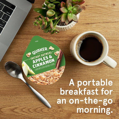 1.51 (Pack 12) Quaker Instant Oatmeal Express Cups, Apples & Cinnamon, Ounce