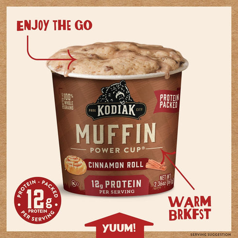 2.36 Oz (Pack 12) Kodiak Cakes Minute Muffins, Cinnamon Roll