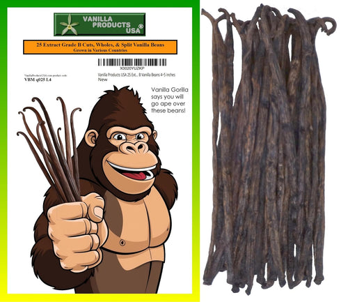 Vanilla Products USA 25 Extract Grade B Vanilla Beans – 4~5 inches (12~14 cm)