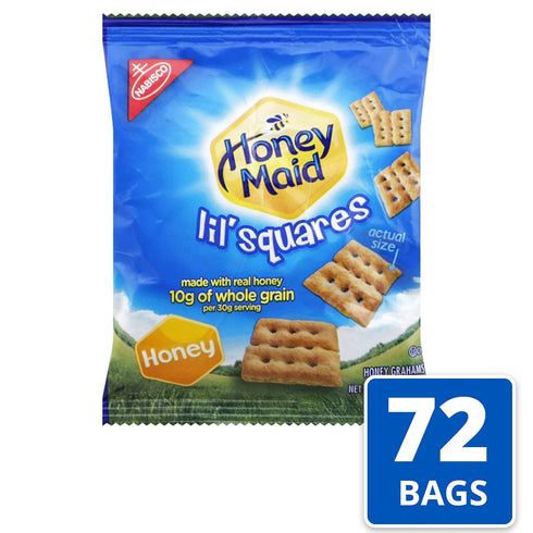 72 1.06 oz Packs Honey Maid Lil' Squares Honey Graham Crackers, Bulk Lunch Snacks, - Snack
