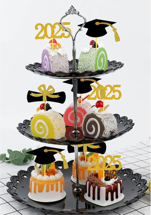 2025 Graduation Cupcake Toppers, 48 PCS Food/Appetizer Picks, Grad Cap Set, Diploma, Mini Cake Decorations