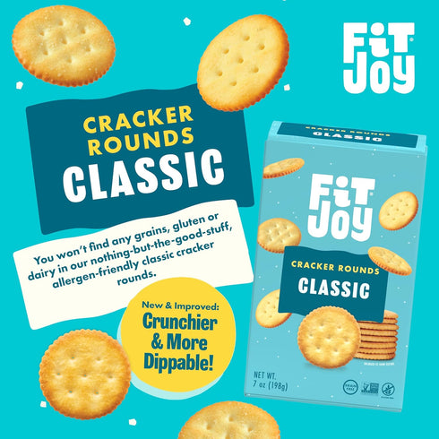 3-Pack, 7 Oz FitJoy Grain Free Crackers in Classic (Salt) Flavor - Round Party Crackers without Gluten, Non-GMO Project