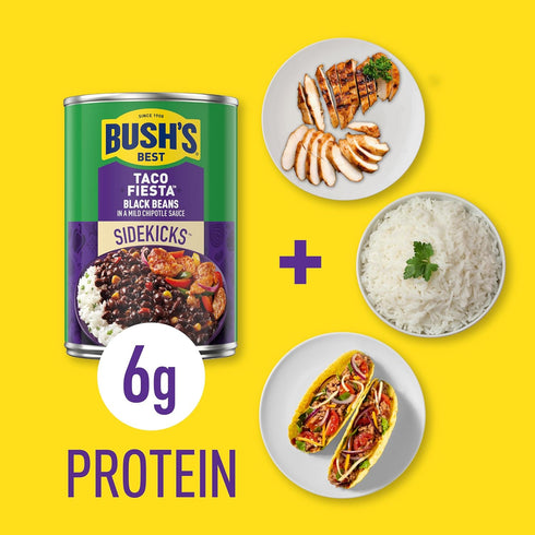 15.1 oz (Pack 12) BUSH'S BEST Canned Taco Fiesta Black Beans, Source of Protein and Fiber, Low Fat, Gluten Free