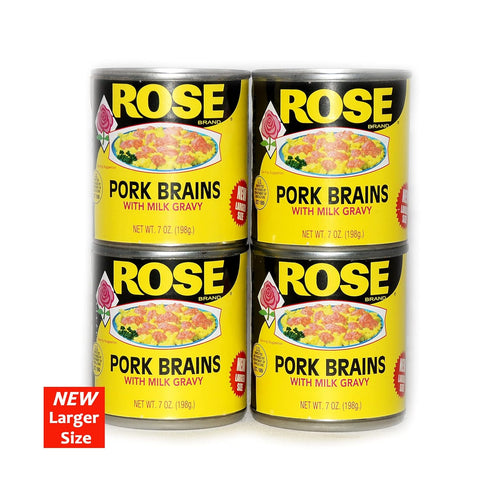 JFS Grocery 4-7oz (Pack 4) Rose Pork Brains, Cans Bundled with a JFS Recipe Card