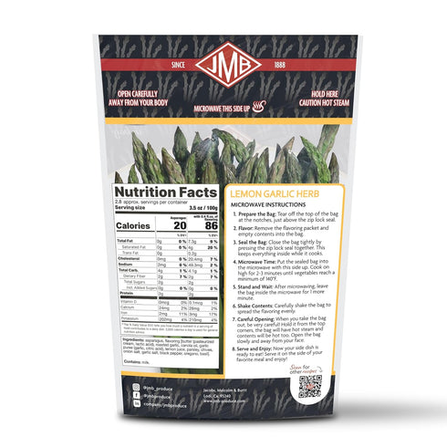 4 Count JMB Produce Side Dish Steamers - Asparagus Lemon Garlic - Asparagus Black Truffle