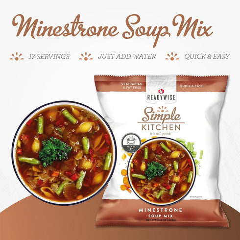 17 1 Pack READYWISE - Simple Kitchen, Minestrone Soup Mix, Servings, MRE, Vegetarian, Food, Soup Mix, for Events