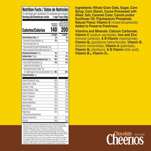 19.2 oz Chocolate Cheerios, Heart Healthy Gluten Free Breakfast Cereal, Made with Whole Grain Oats, Family Size
