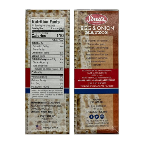 (11oz, Pack 3) Streit's Egg & Onion Matzo - Thin & Crispy, Low Sodium, Low Fat, Family Owned, Kosher Certified, Pair