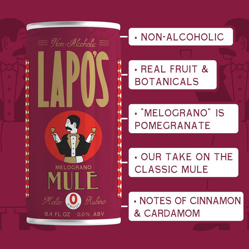 8 OZ 4 Pack Lapo's Pomegranate Mule, Non Alcoholic Drink & Mocktail, Lemon, Wildflower Honey, Rosemary & Ginger