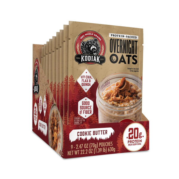 Kodiak Cakes Protein Overnight Oats, Cookie Butter, 9 pouches