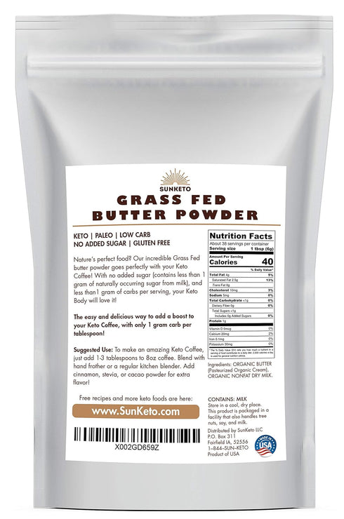Organic Grassfed Real Butter Powder, Keto NON GMO, rBST Hormone Free, 8oz, Great in Keto Coffee, Unsalted