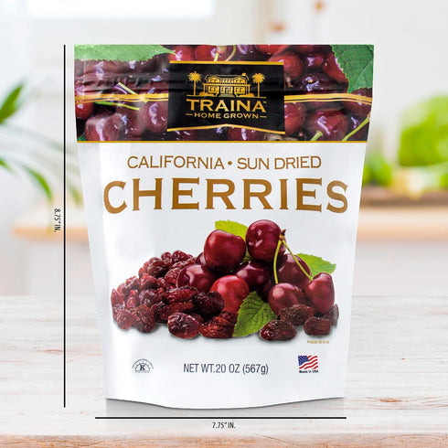 (20 Oz) Traina Home Grown California Sun Dried Bing Cherries - Healthy & Non-GMO, Natural Sweet Flavor Fruit No Sugar