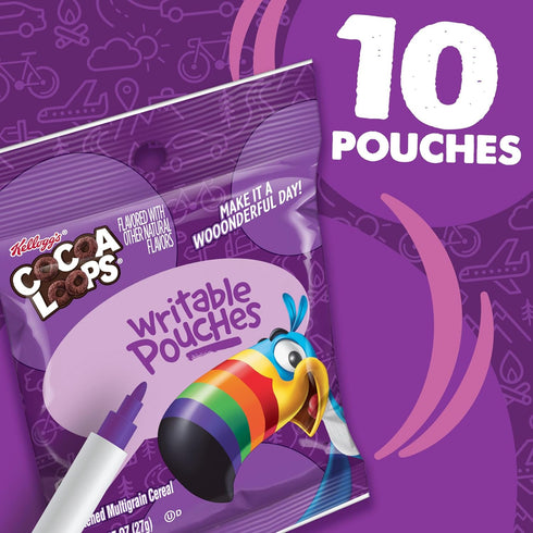 Packs 9.5oz (10 Kellogg's Cocoa Loops Go Cereal, Kids Snacks, Lunch Snacks, Original, Box Pouches)