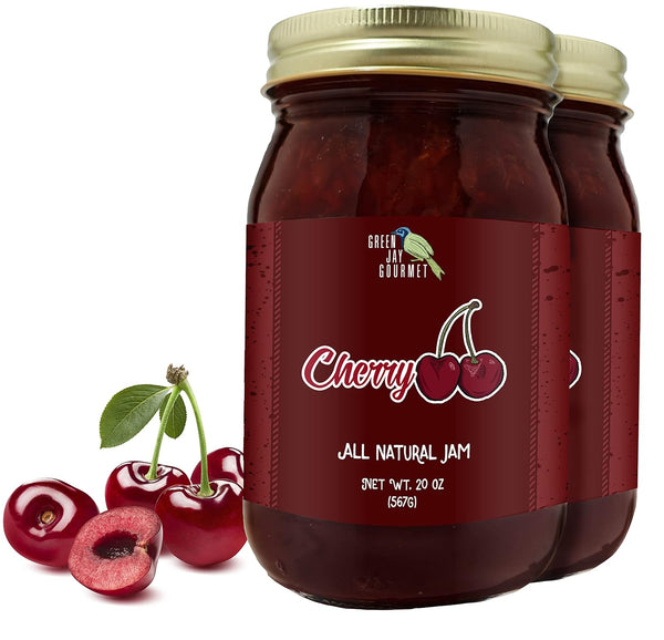 Green Jay Gourmet Cherry Jam - All-Natural Fruit Jam with Cherries &