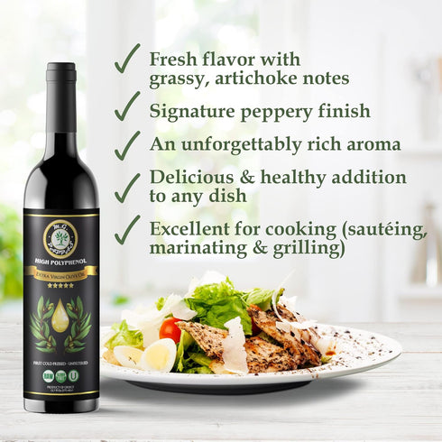 500mg/kg 12.7oz (375ml) M.G. Pappas Extra Virgin Olive Oil, High Polyphenol EVOO - Cold Pressed & Unfiltered Greek