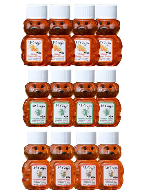 McCoy's Honey - 100% Pure, All-Natural, Raw Honey - 2oz Variety Pack of 12