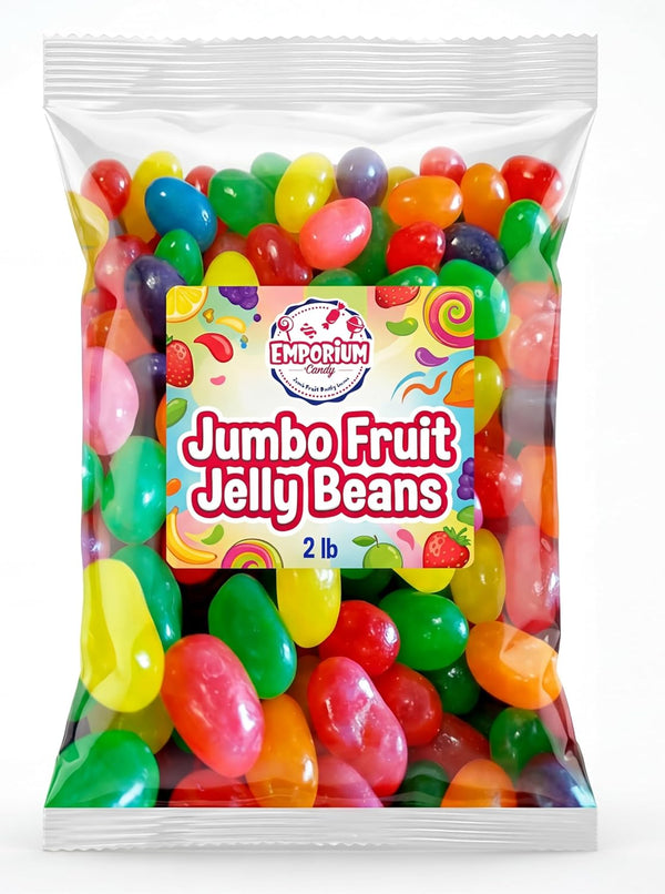 Emporium Candy Jumbo Assorted Jelly Beans 2 lbs Gourmet Fruit Flavored Jellybeans, Large Chewy