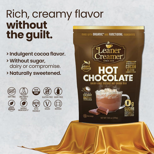 0g Instant Leaner Hot Chocolate Mix | Indulgent, Sugar, Keto & Low Carb | Clean Label, Dairy-Free | Functional Focus