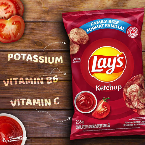 TRENDNSAVE 235g/8.28oz (Pack 4) Lay's Ketchup Potato Chips Family Bag; Canadian Chips; For Sharing; of Shipped from