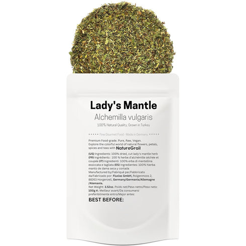 Lady's Mantle Tea - Dried, Cut Alchemilla vulgaris Herb - Fine Gourmet Grade, All Natural Quality Lady Mantle - Net weight: 3.52oz/100g