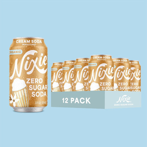 0 0 12oz (12 Pack) Nixie Organic Zero Sugar Soda, Cream Soda, Healthy Soda Pop, Non-GMO, Sugar, Calories, Caffeine