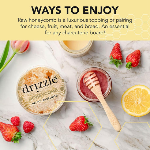 7.05 oz (200 Drizzle Honeycomb - Raw All Natural Honey Comb, Edible Topping for Charcuterie, Unfiltered & Unheated