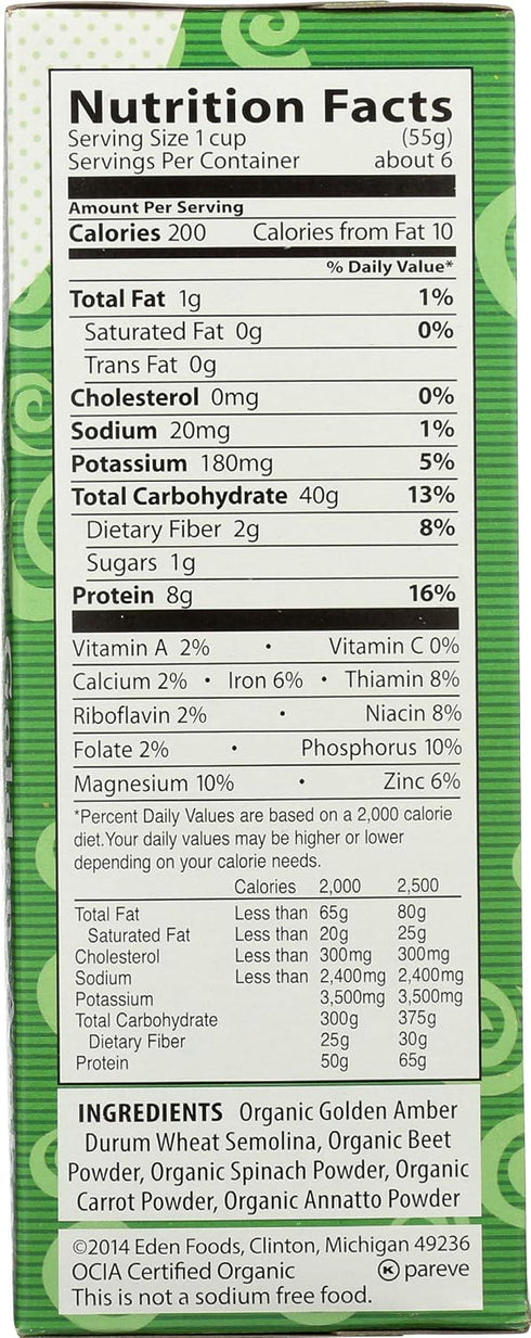 12 oz Eden Foods Organic Pasta Vegetable Spirals
